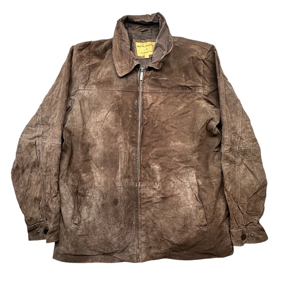 Vintage Boston Harbour Brown Suede Leather Jacket Mens Small Full Zip Bomber